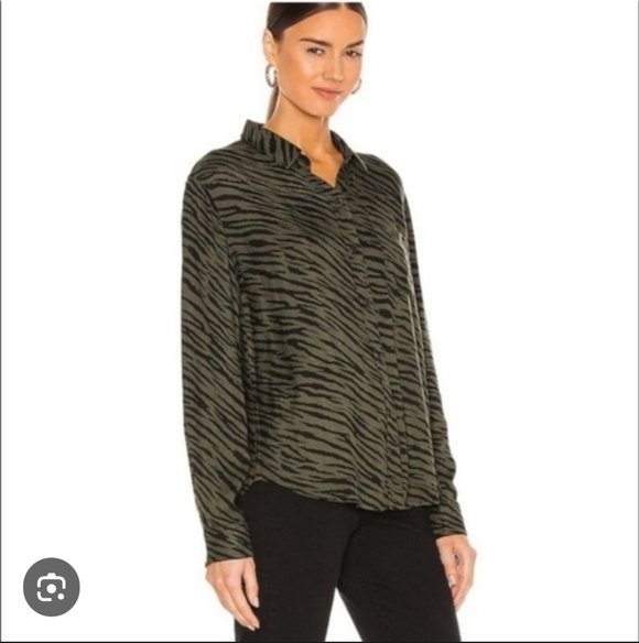 Rails Tops - Rails Zebra Print Button-Down Shirt Olive Black Women’s